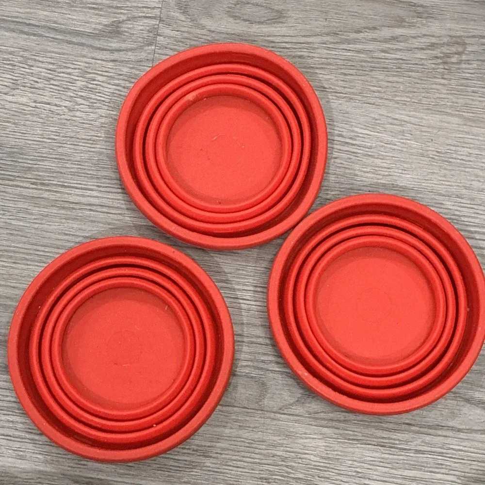 Lot of (3) Red Collapsible Camping or Pet Bowls; China, Needs Wash